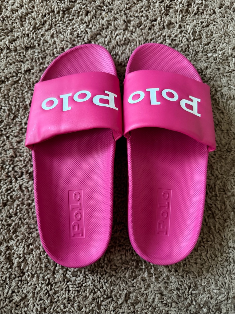 Polo by Ralph Lauren Bright Pink Cayson Slide Sandals with White Logo